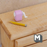 Miniature Crank Pencil Sharpener with Pencil 1:12 Scale Dollhouse Supplies School Accessory 1/2 inch tall (pink) (non working) - G057