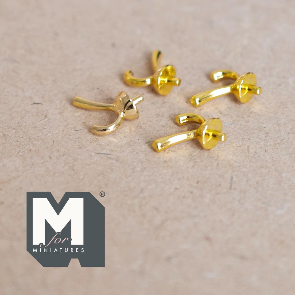 1:12 Scale Miniature Metal Dollhouse Wall Hooks, Set of 4, 9/16 inch tall (gold)