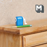 Miniature Crank Pencil Sharpener with Pencil 1:12 Scale Dollhouse Supplies School Accessory 1/2 inch tall (blue) (non working) - G057