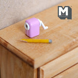 Miniature Crank Pencil Sharpener with Pencil 1:12 Scale Dollhouse Supplies School Accessory 1/2 inch tall (pink) (non working) - G057