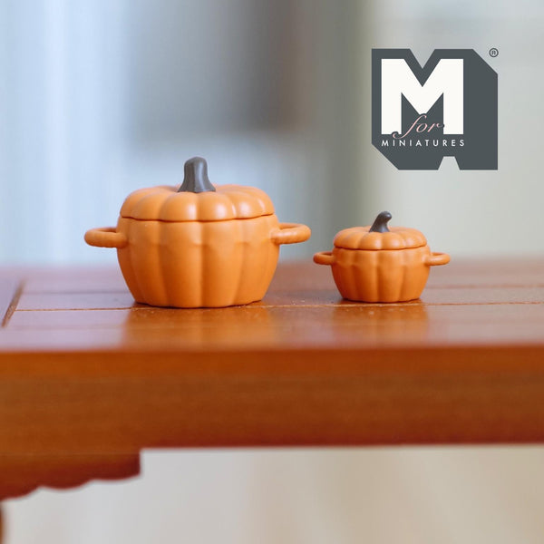 Miniature Pumpkin Cookware Set 1:12 Scale Dollhouse Halloween Themed Cooking Pots Pumpkin Cookpots 11/16 inch tall (orange) - A022