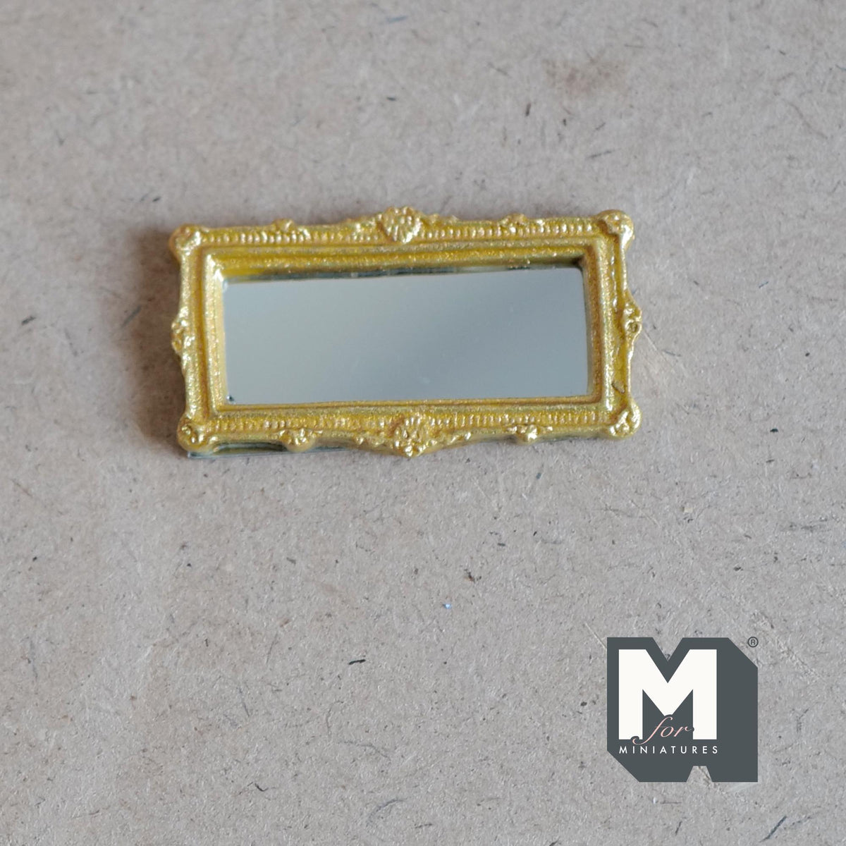 1:12 Scale Miniature Ornate Rectangular Mirror, 1-7/8 inch wide, DIY Dollhouse Supply (gold)