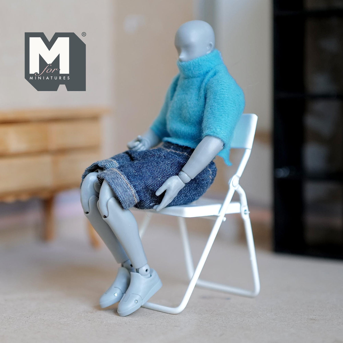 1:12 Scale Miniature Metal Folding Chair, 3-1/16 inch tall, DIY Dollhouse Supply (white)
