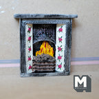 Cheminée miniature aspect pierre à l'échelle 1:12 avec manteau, panneaux latéraux en tuiles, 9,4 cm de haut, accessoire pour maison de poupée (résine coulée)