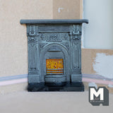 Miniature Corner Fireplace 1:12 Scale Dollhouse Supplies Victorian Style Corner Fireplace 4-1/4 inch tall (resin) - K052