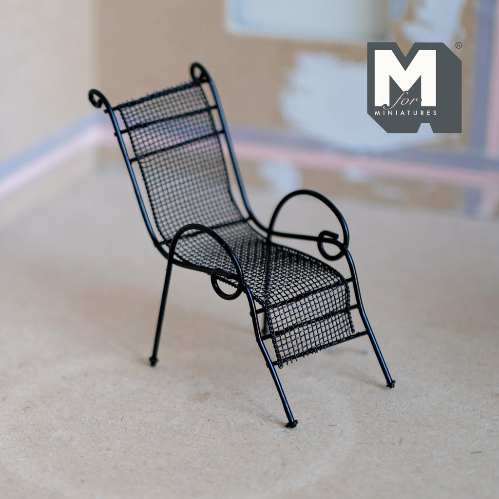 1:12 Scale Miniature Black Wire Patio Table and 2 Chairs, Bistro Set, 3-3/8 inch dia., DIY Dollhouse Supply (metal)
