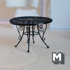 1:12 Scale Miniature Black Wire Patio Table and 2 Chairs, Bistro Set, 3-3/8 inch dia., DIY Dollhouse Supply (metal)