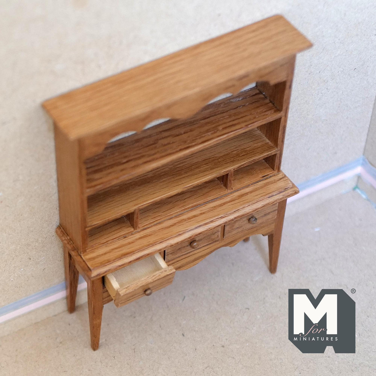 1:12 Scale Miniature Wood Dining Room Dresser with Plate Shelves and Drawers, 6 inch tall, DIY Dollhouse Supply (oak)