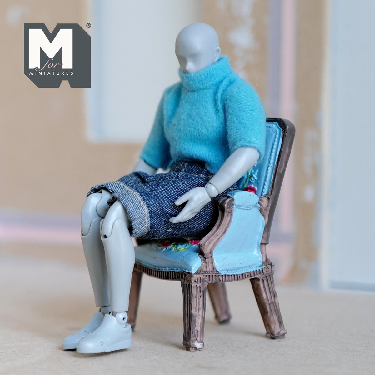 1:12 Scale Miniature George III Style Armchair, Floral Needlepoint Upholstery, 3-1/16 inch tall, DIY Dollhouse Supply (resin)