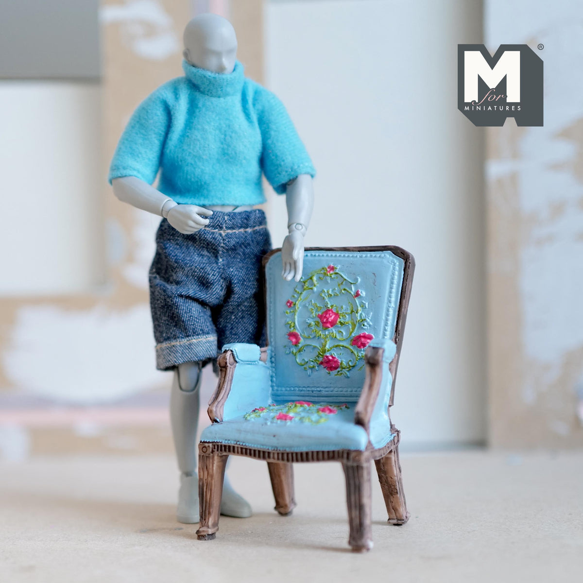 1:12 Scale Miniature George III Style Armchair, Floral Needlepoint Upholstery, 3-1/16 inch tall, DIY Dollhouse Supply (resin)