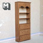 1:12 Scale Miniature Wood Tall Bookcase, 3 Shelves and 2 Drawers, 7-1/2 inch tall, DIY Dollhouse Supply (oak)