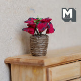 Miniature Red Poinsettia in Twine Pot 1:12 Scale Dollhouse Garden Flower Decor 1-5/16 inch tall - G081