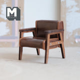 Miniature Lounge Chair 1:12 Scale Dollhouse Supplies Furniture Armchair Club Chair Faux Leather 2-1/2 inch wide (light brown) - K008
