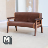 Miniature Lounge Chair 1:12 Scale Dollhouse Supplies Furniture Armchair Loveseat Faux Leather 4-1/2 inch wide (light brown) - K007
