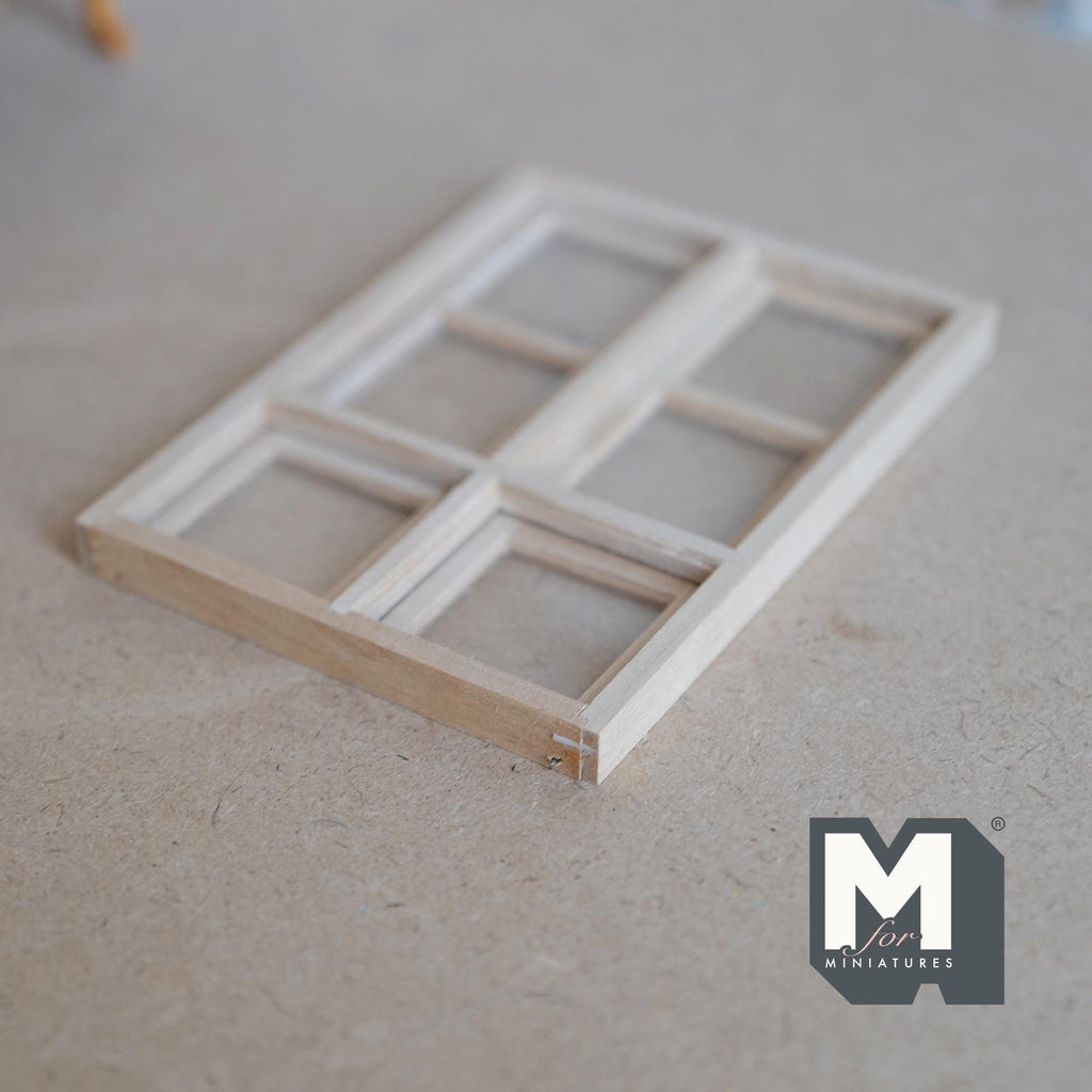 1:12 Scale Miniature Unpainted Wood 6 Pane Sash Window with Acrylic Glazing, 4-1/2 inch high, DIY Dollhouse Supply