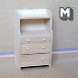 Miniature Bureau 1:12 Scale Dollhouse Supplies Chest of Drawers Dresser with Open Shelf Unfinished 4-9/16 inch tall - I011