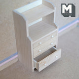 Miniature Bureau 1:12 Scale Dollhouse Supplies Chest of Drawers Dresser with Open Shelf Unfinished 4-9/16 inch tall - I011