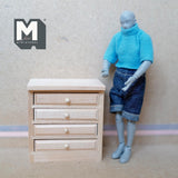 Miniature Chest Unfinished 1:12 Scale Dollhouse Supplies Bureau 4 Drawer Dresser Cabinet Tallboy 3 inch tall - I008