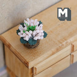 Miniature Light Pink Flowers in Twine Pot 1:12 Scale Dollhouse Garden Flower Decor 1 inch tall - G081