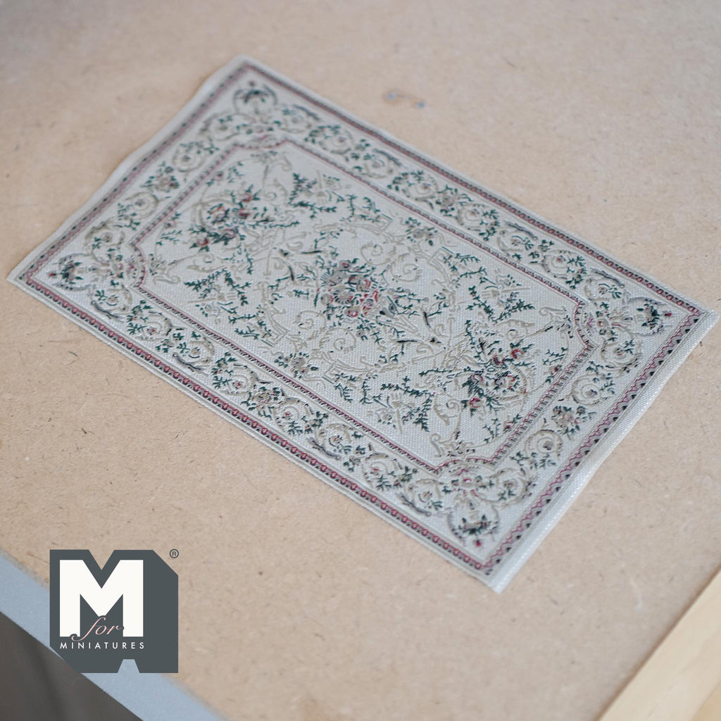 1:12 Scale Miniature Georgian Style Area Rug, 6-11/16 inch long, DIY Dollhouse Supply (cream)
