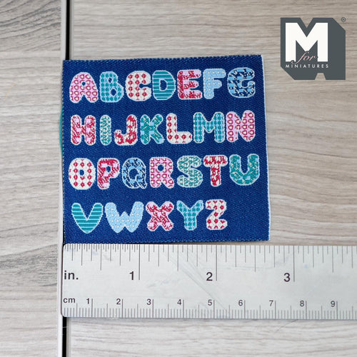 1:12 Scale Miniature Alphabet Play Rug, Letters A to Z, 2-11/16 inch wide, DIY Dollhouse Supply (blue)