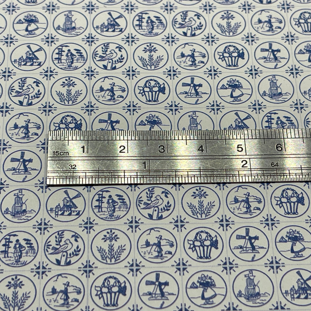 1:12 Scale Miniature Delft Tile Wallpaper, 17-1/8 x 12 inch, DIY Dollhouse Supply