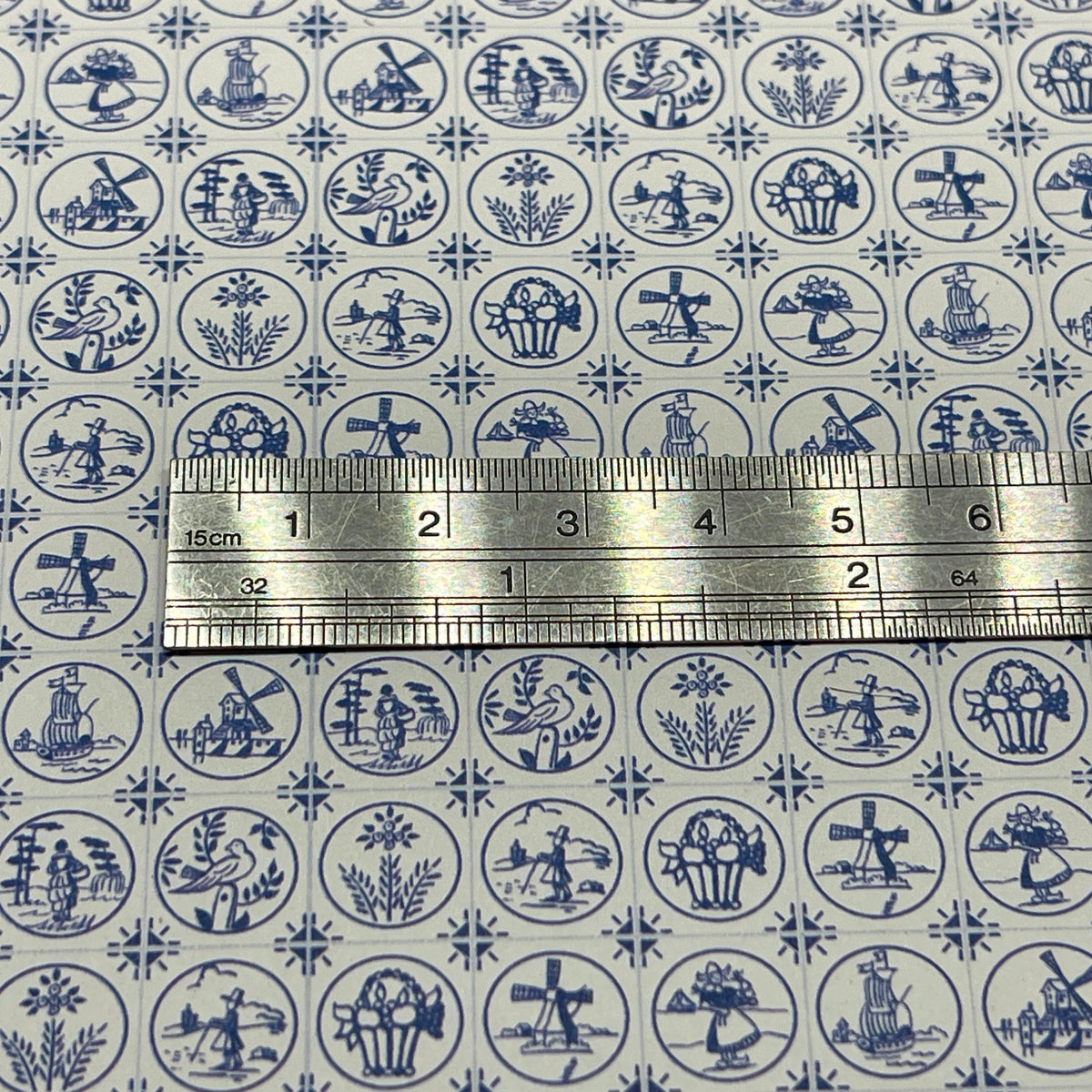 1:12 Scale Miniature Delft Tile Wallpaper, 17-1/8 x 12 inch, DIY Dollhouse Supply
