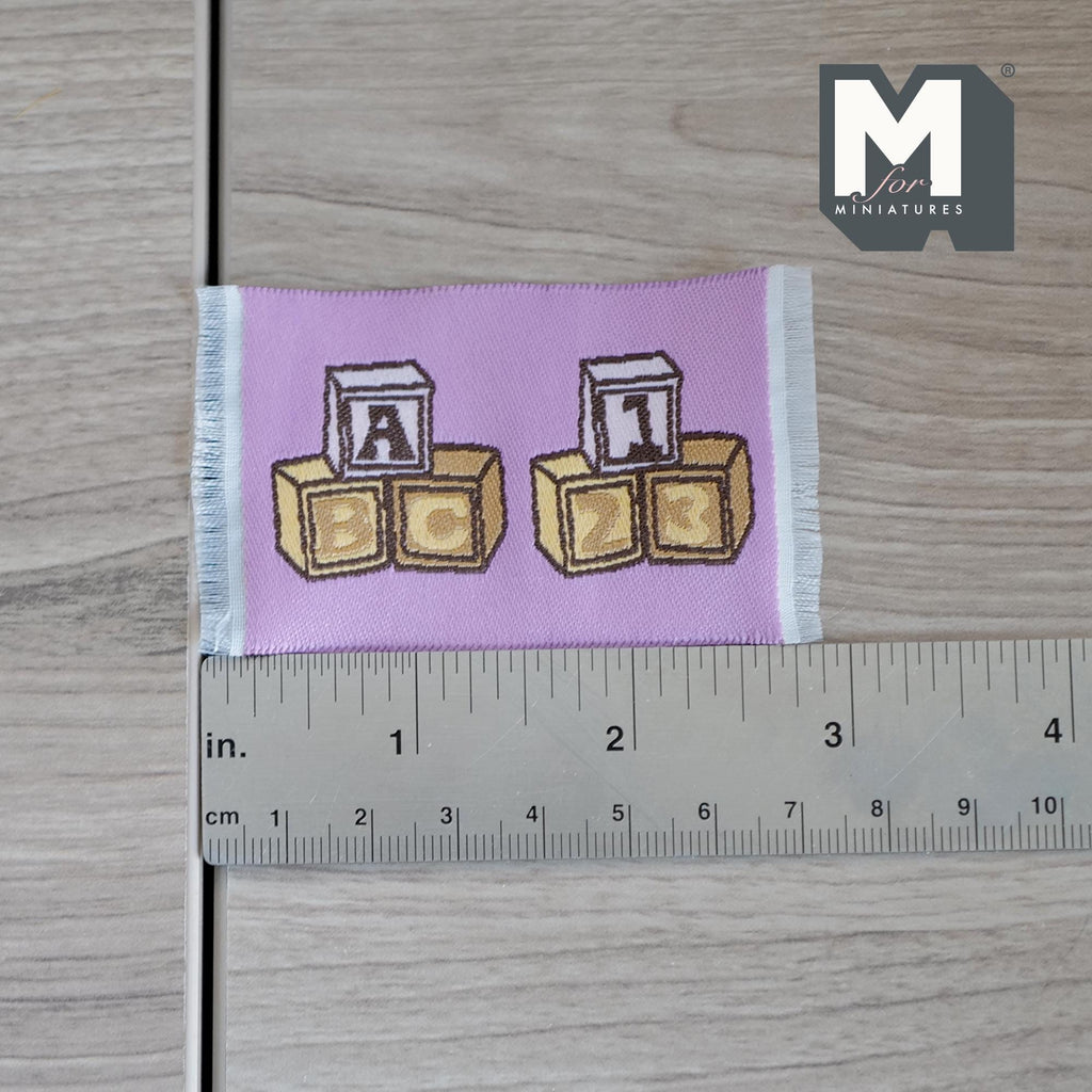 1:12 Scale Miniature Letter Blocks Rug, ABC and 123, 2-13/16 inch long, DIY Dollhouse Supply (lavender)