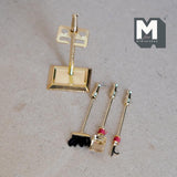 Miniature Brass Fireplace Tool Set 1:12 Scale Poker, Shovel, Brush with Stand - F024