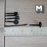 Miniature Utensils with Hanging Rod 1:12 Scale Dollhouse Cooking Set Turners Fork Spatula Skimmer 1-9/16 inch long (metal) (black) - D034