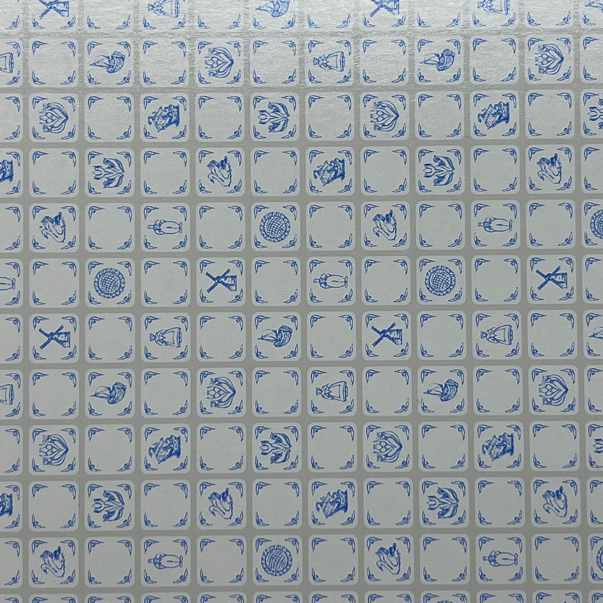 1:24 Scale Miniature Small Delft Tile Wallpaper, 11-3/4 x 8-1/4 inch, DIY Dollhouse Supply (blue)