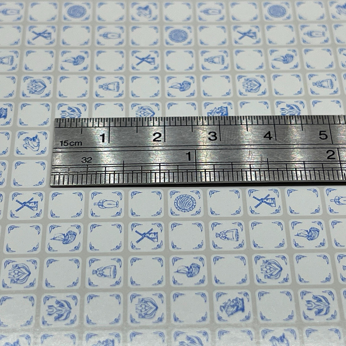 1:24 Scale Miniature Small Delft Tile Wallpaper, 11-3/4 x 8-1/4 inch, DIY Dollhouse Supply (blue)