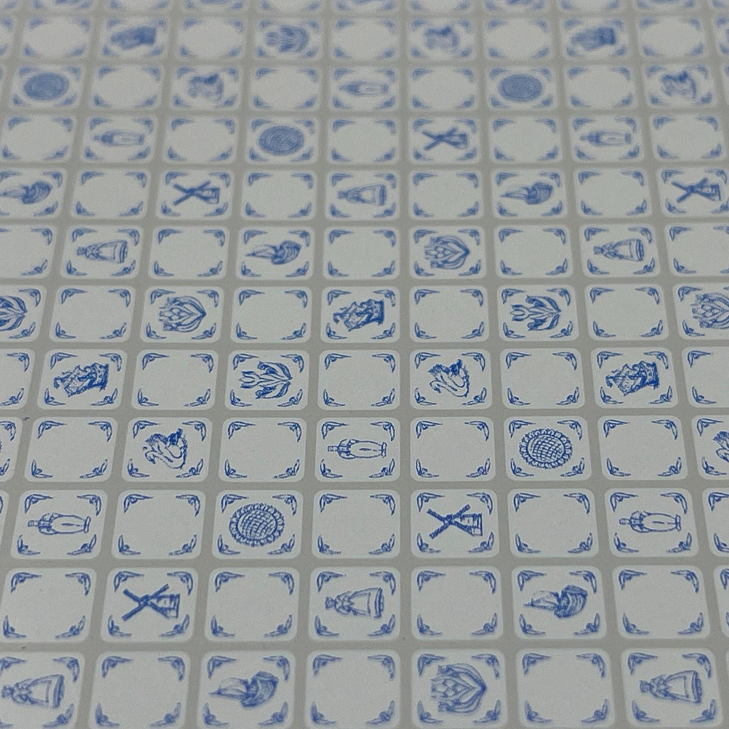 1:24 Scale Miniature Small Delft Tile Wallpaper, 11-3/4 x 8-1/4 inch, DIY Dollhouse Supply (blue)