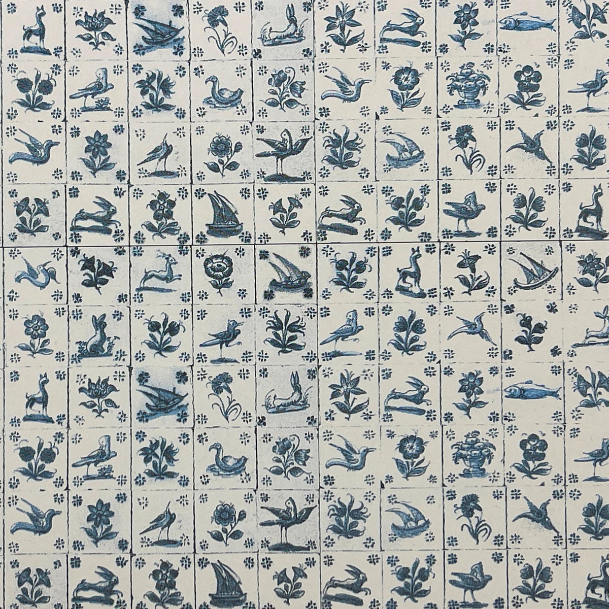 Miniature Early Delft Tile Wallpaper, 1/2 inch Tiles, 19-11/16 x 11-3/4 inch, DIY Dollhouse Supply (blue)