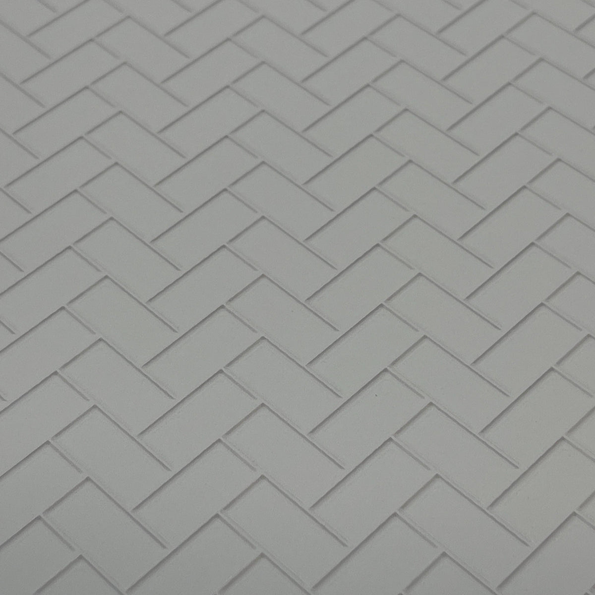 Miniature White Embossed Herringbone Subway Tile Sheet, 15-15/16 x 11-5/8 inch, DIY Dollhouse Supply (gray grout)