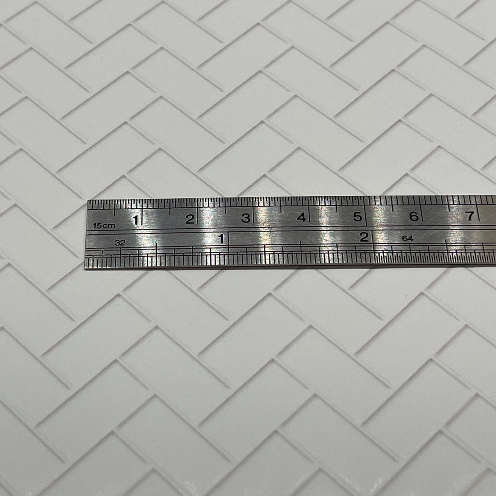 Miniature White Embossed Herringbone Subway Tile Sheet, 15-15/16 x 11-5/8 inch, DIY Dollhouse Supply (gray grout)