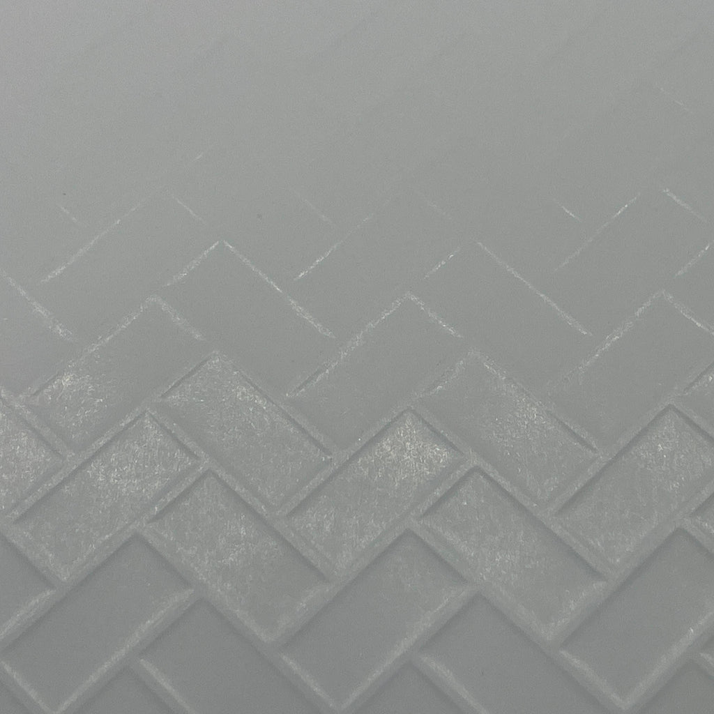 Miniature White Embossed Herringbone Subway Tile Sheet, 15-15/16 x 11-5/8 inch, DIY Dollhouse Supply (gray grout)