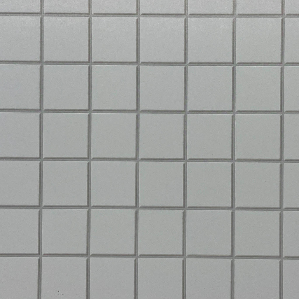 Miniature White Embossed Square Tile Sheet, 15-15/16 x 11-5/8 inch, DIY Dollhouse Supply (gray grout)