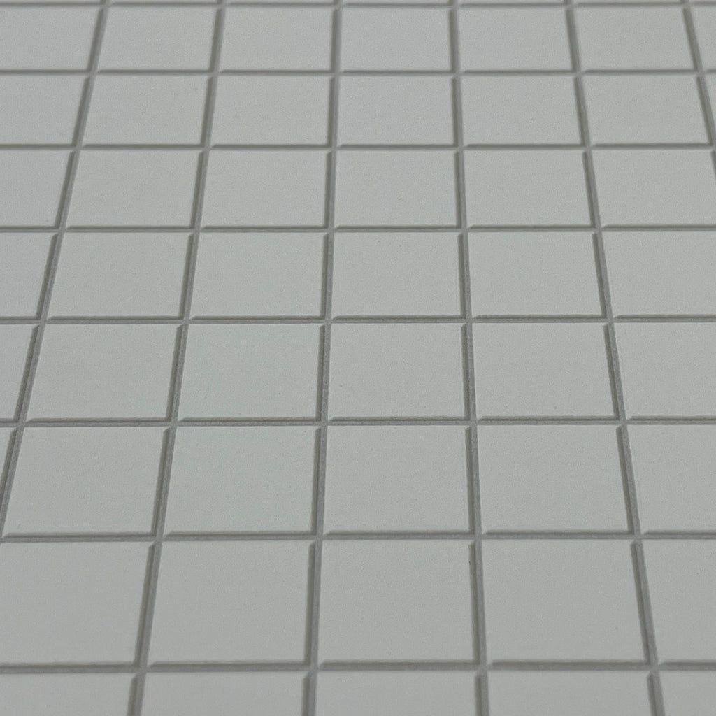 Miniature White Embossed Square Tile Sheet, 15-15/16 x 11-5/8 inch, DIY Dollhouse Supply (gray grout)