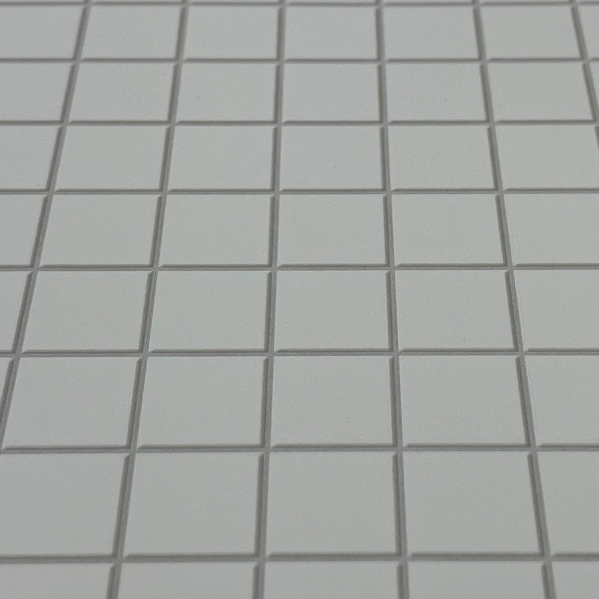 Miniature White Embossed Square Tile Sheet, 15-15/16 x 11-5/8 inch, DIY Dollhouse Supply (gray grout)
