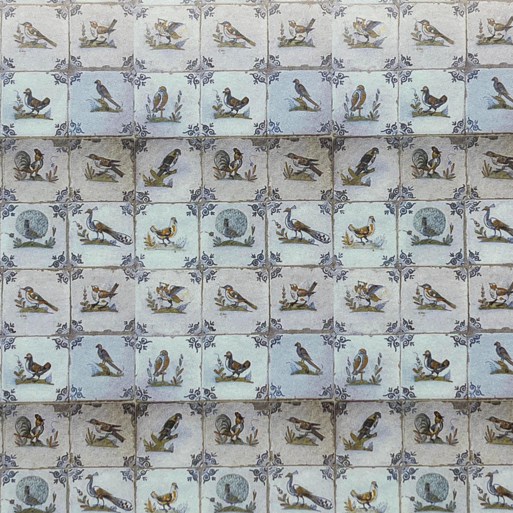 1:12 Scale Miniature Delft Birds Tile Wallpaper, 1/2 inch Tiles, 16-1/8 x 11-3/4 inch, DIY Dollhouse Supply (blue gray)