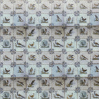1:12 scale miniature Delft birds tile wallpaper in blue gray, square tiles with bird motifs and corner ornaments