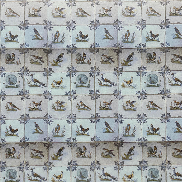Dollhouse Supplies delft birds tile wallpaper 1:12 scale miniature square wall tile sheet 16-1/8 inch wide (paper) (blue gray)