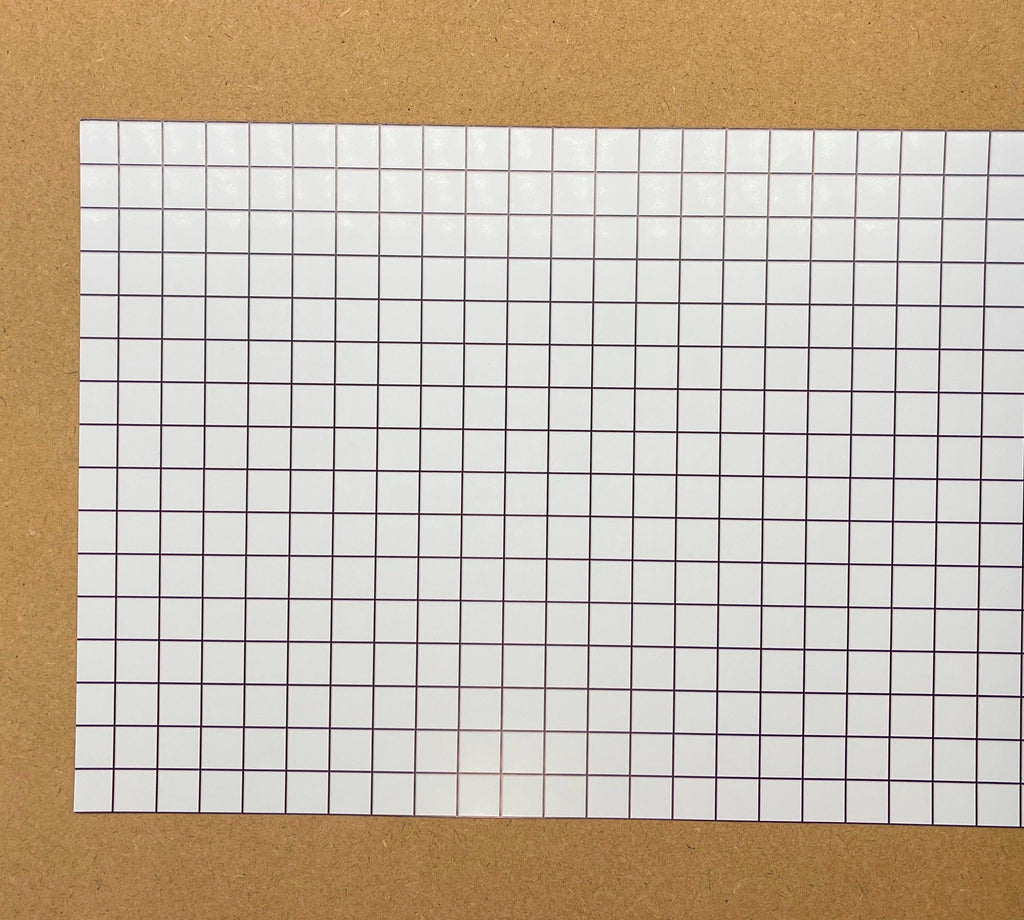 Miniature White Embossed Square Tile Sheet, 15-15/16 x 11-5/8 inch, DIY Dollhouse Supply (black grout)