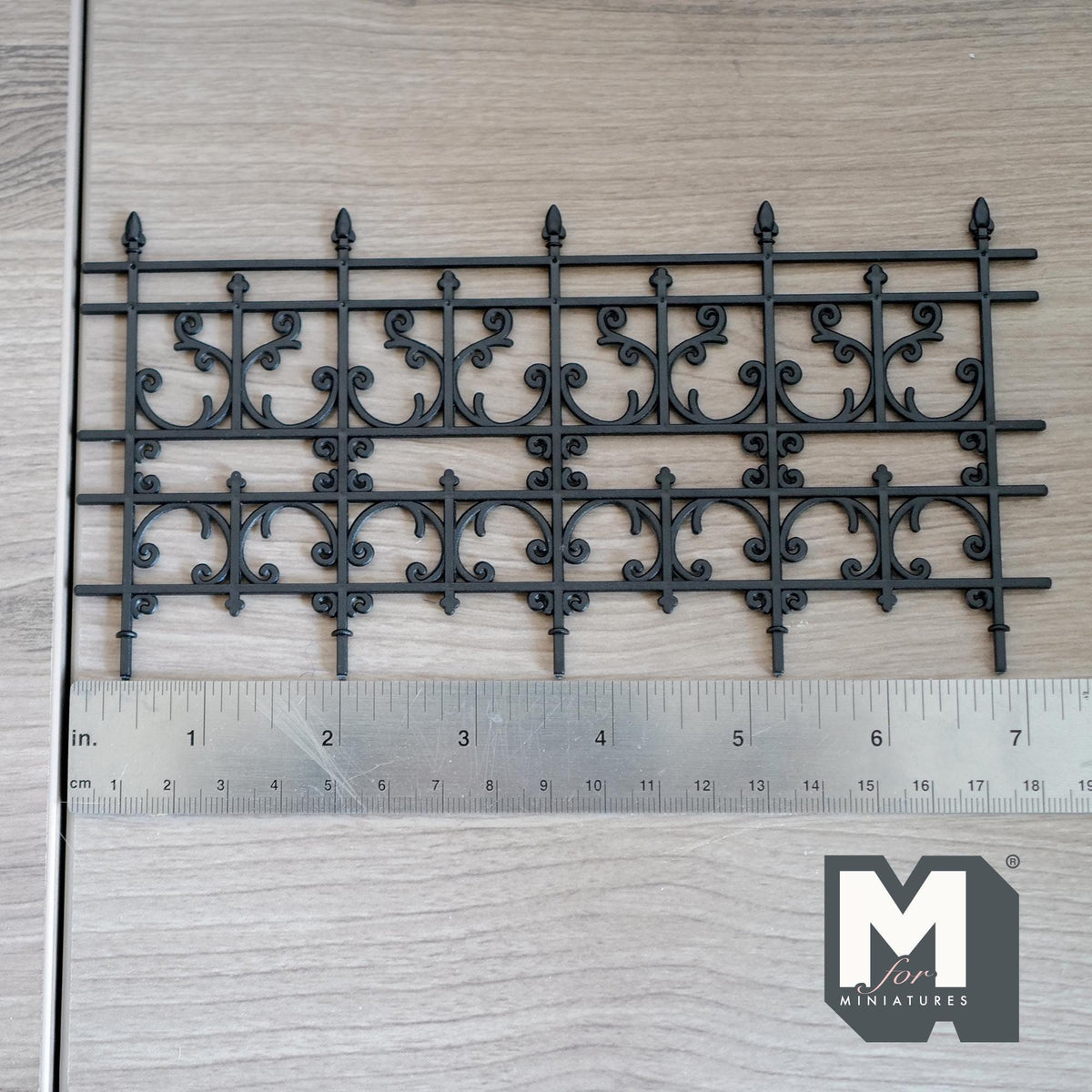 1:12 Scale Miniature Fleur de Lis Scroll Railing and Garden Fence Panel, 7-3/16 inch long, DIY Dollhouse Supply (black)
