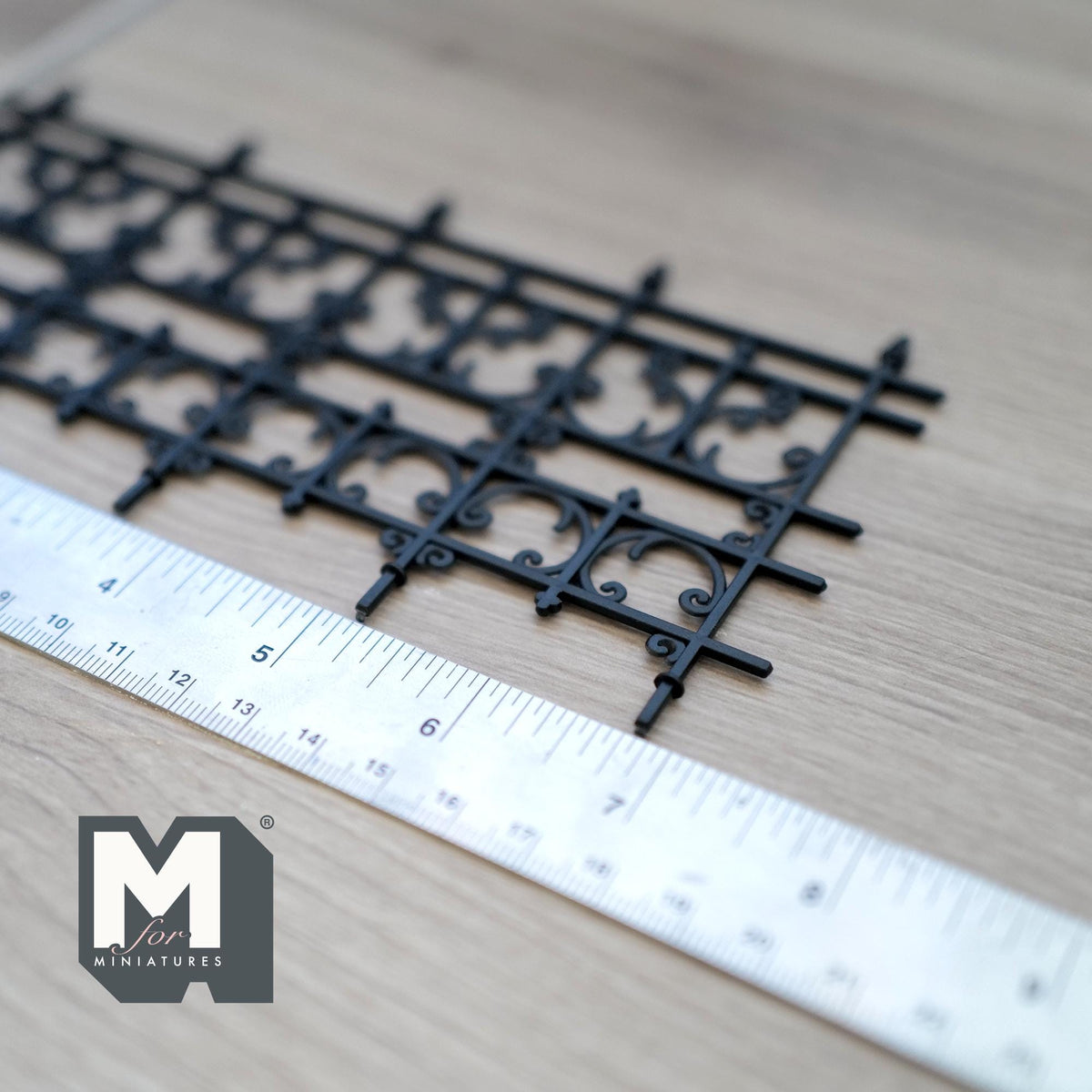 1:12 Scale Miniature Fleur de Lis Scroll Railing and Garden Fence Panel, 7-3/16 inch long, DIY Dollhouse Supply (black)