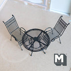 1:12 Scale Miniature Black Wire Patio Table and 2 Chairs, Bistro Set, 3-3/8 inch dia., DIY Dollhouse Supply (metal)