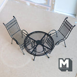 Miniature Black Wire Patio Table and Chairs Set 1:12 Scale Dollhouse Supplies Garden Furniture Bistro Table 3-3/8 inch dia. (metal) - J022