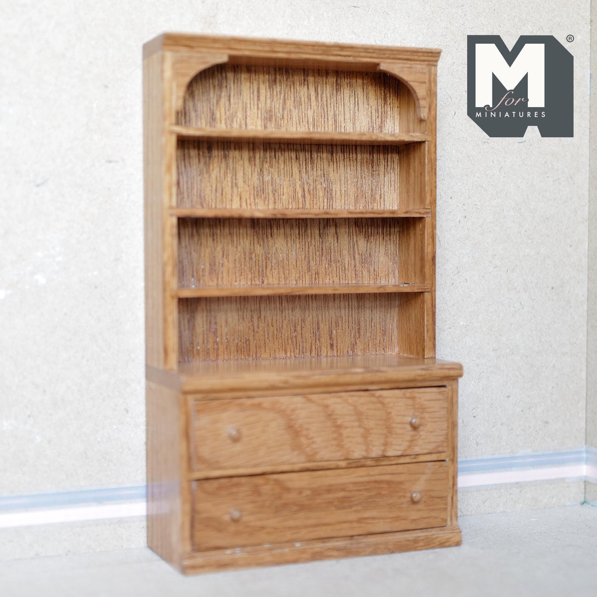 1:12 Scale Miniature Wood Shelf Dresser, Open Top Shelves, Lower Cabinet, 7-1/2 inch tall, DIY Dollhouse Supply (oak)