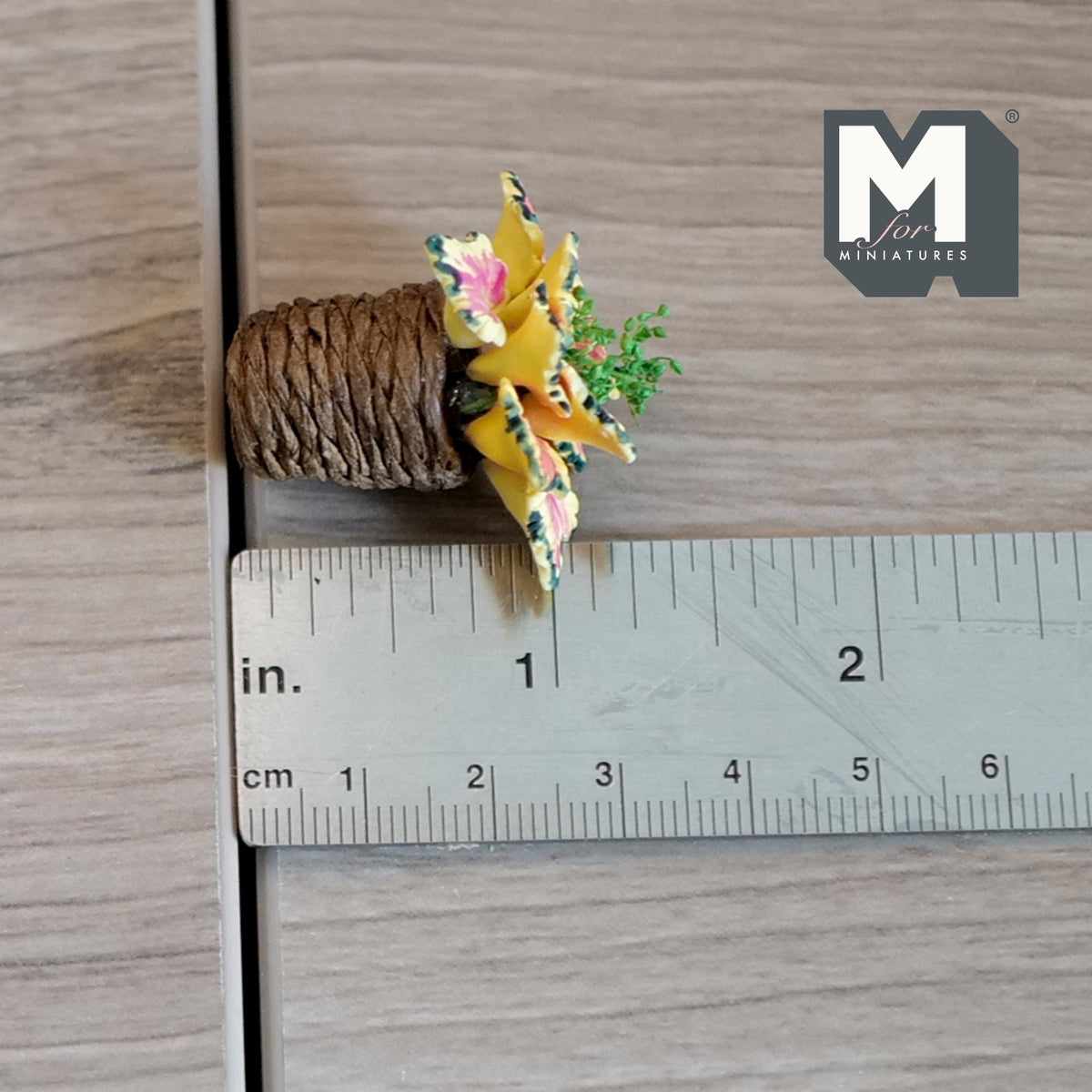 1:12 Scale Miniature Yellow Poinsettia in Twine Pot, 1-5/16 inch tall, DIY Dollhouse Supply